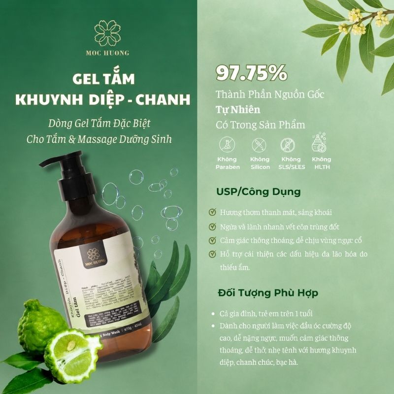 Gel tắm khuynh diệp - chanh - Mộc Hương (470g)