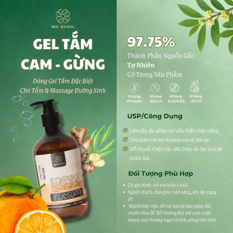 Gel tắm cam gừng - Mộc Hương (470g)